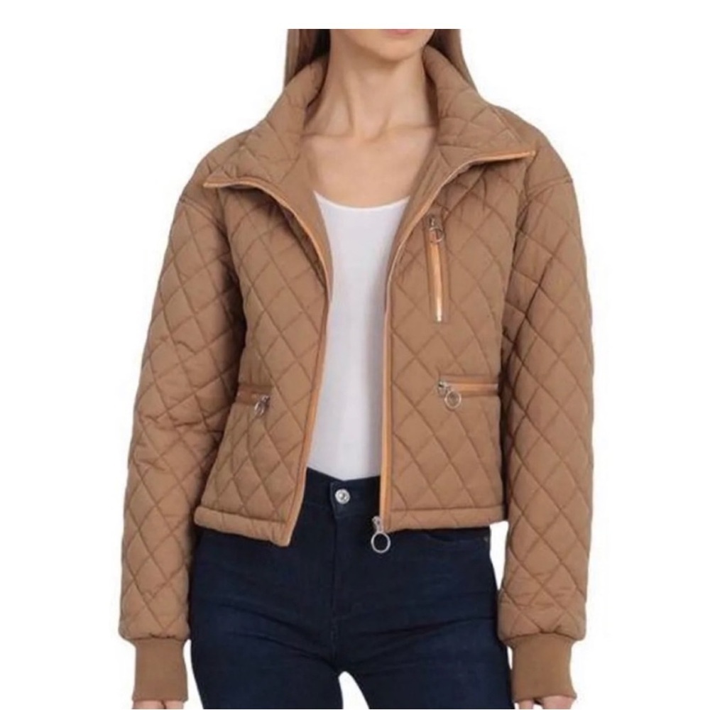 Anthropologie Avec Les Filles Tan & Orange Cropped Quilted Jacket S - Picture 4 of 11